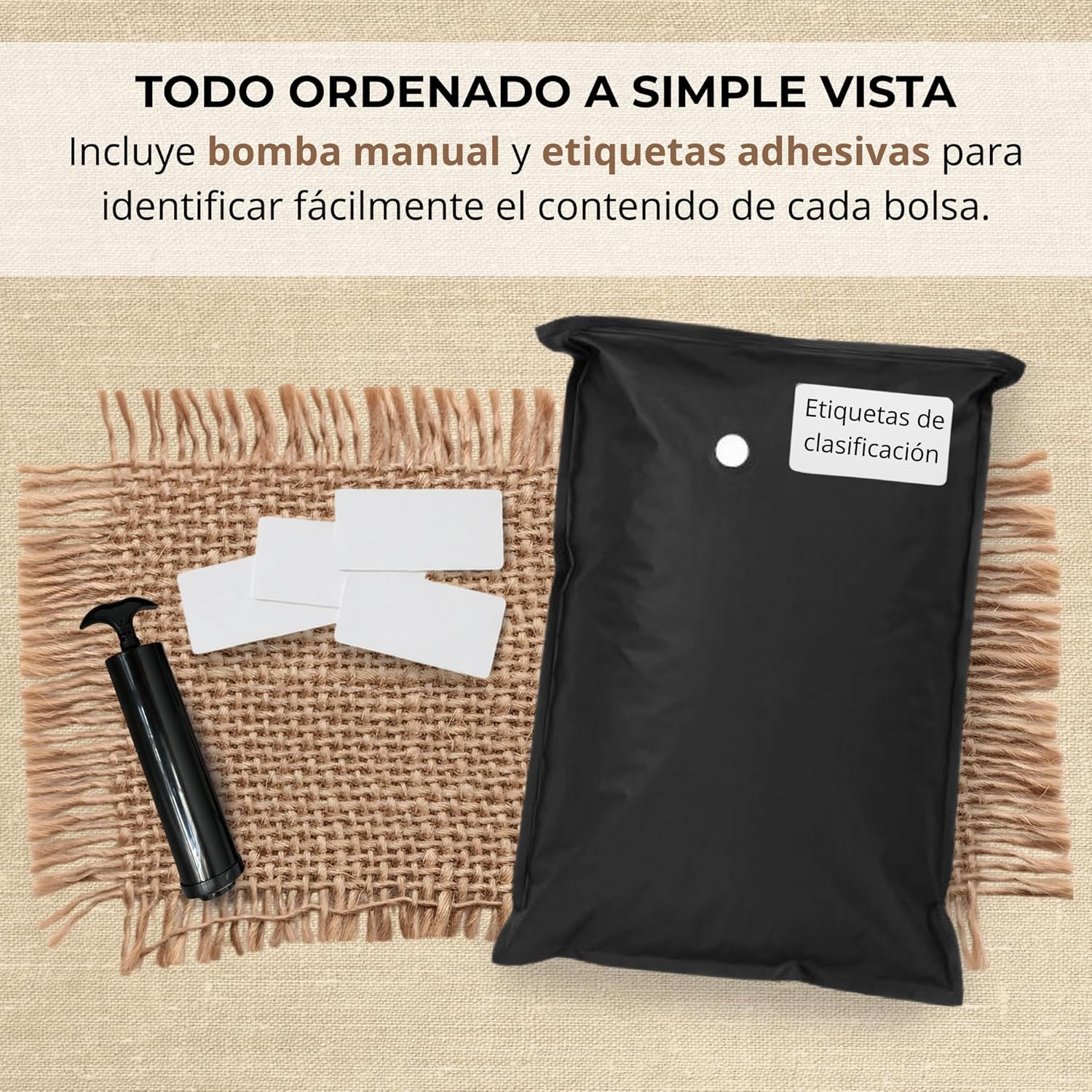 Set 6 saci de vidare pentru haine, 2S 2M 2L, cu pompa manuala si etichete