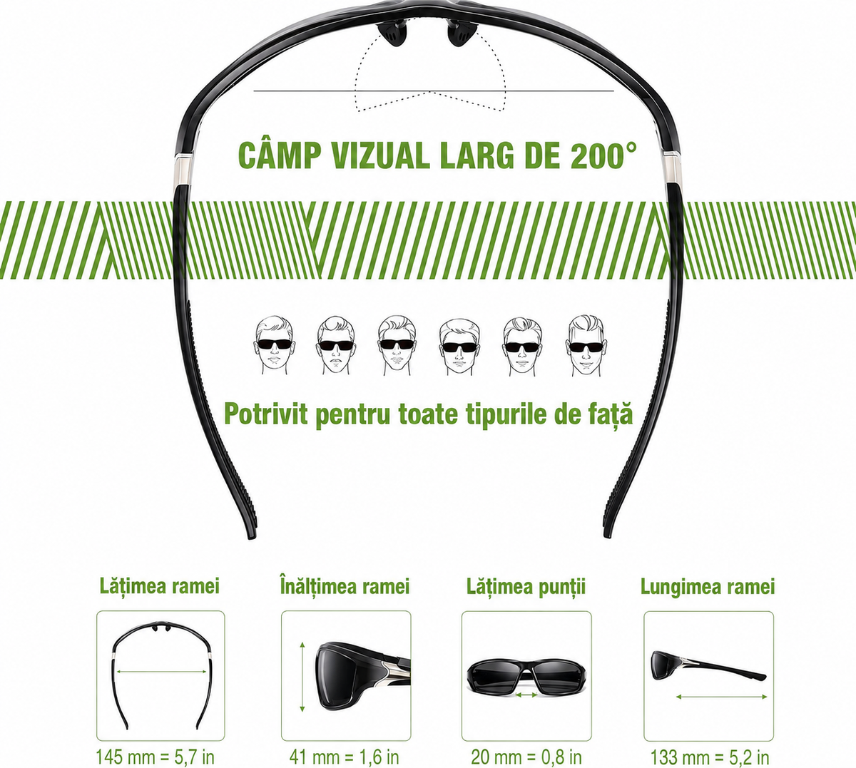Ochelari de soare sport polarizați, protecție UV400, pentru ciclism și activități în aer liber, unisex, negru/maro închis